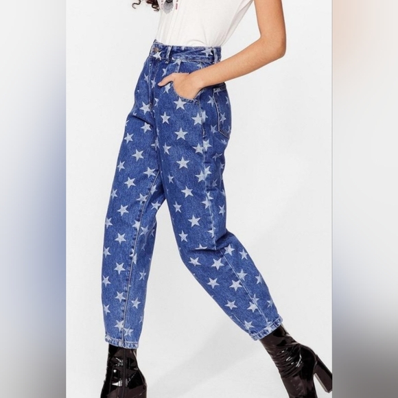 Nasty Gal Star Print High Rise Jeans Denim - Picture 3 of 8